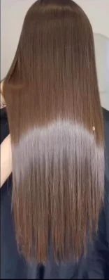 Cheveux longs châtains, lisses et brillants